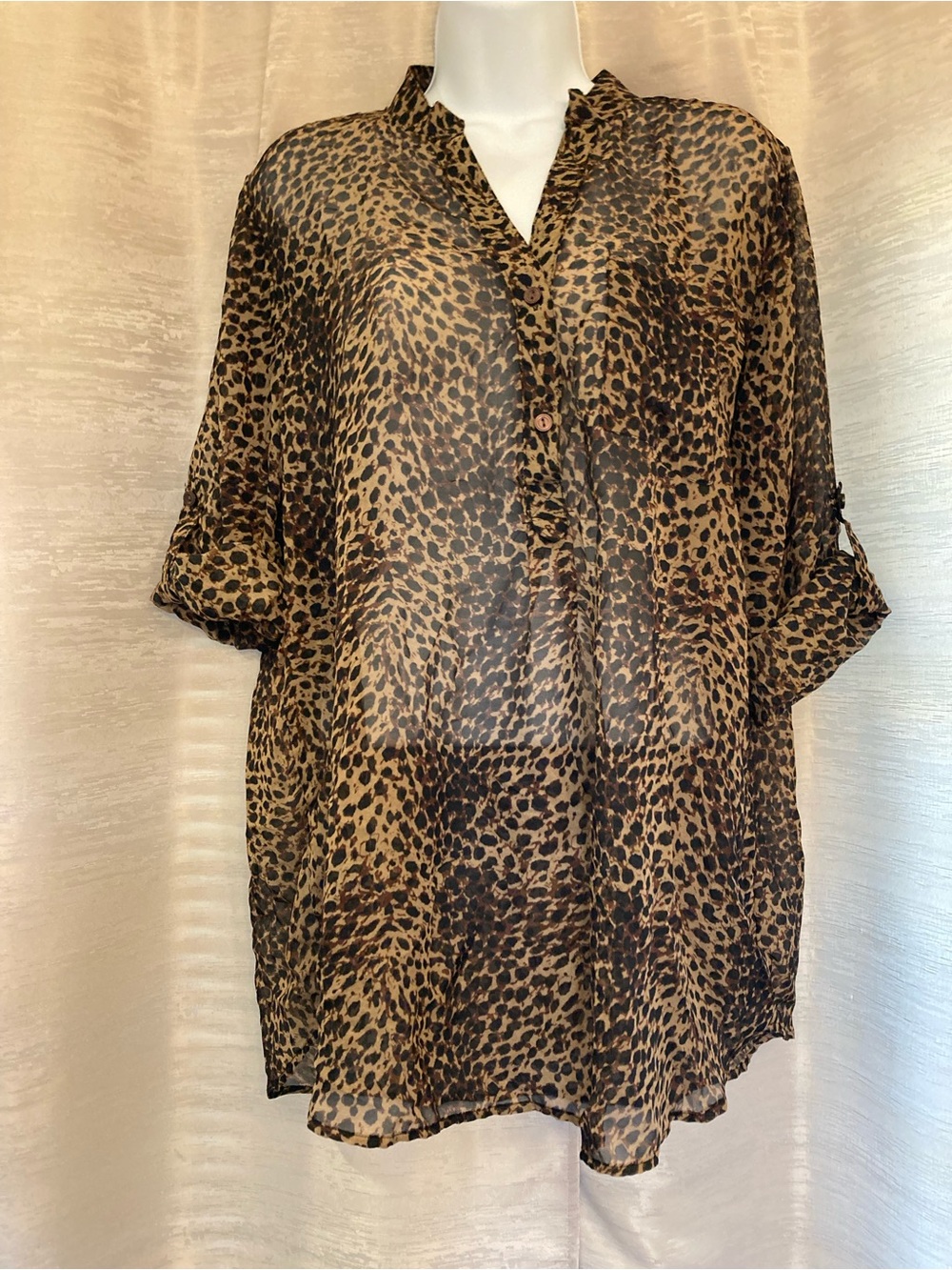 Mix & Co. Leopard Print Women's Blouse - Brown/Black XL